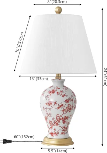 Miniatura 4 de JONATHAN Y JYL3009C Grace 24" lámpara de mesa LED de cerámica/hierro estilo cabaña francesa, floral, estilo campo, blanco/rojo para recámara, sala