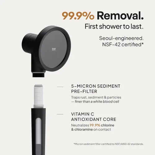 Miniatura 7 de SecondShower - Cabezal de ducha filtrado con mano para agua dura, certificado NSF 99.9% de eliminación de cloro, alta presión, filtro coreano