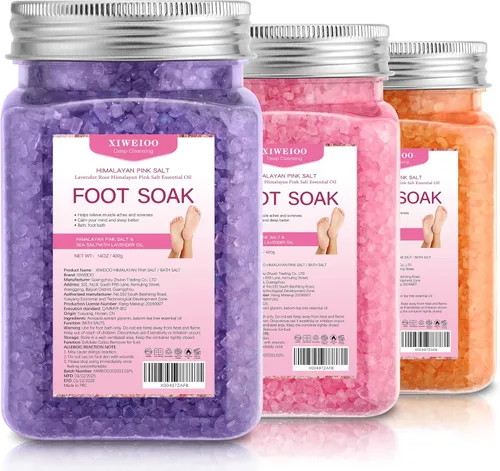 Kit de sal rosa del Himalaya, paquete de 2 sales naturales de remojo para pies, aceites esenciales de sal de Epsom, lavanda, naranja, rosa, aroma a