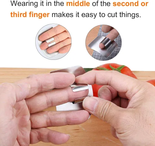 Miniatura 3 de N / D Protector de dedos de acero inoxidable, paquete de 3, protector de dedos resistente a cortes para cortar y cortar verduras