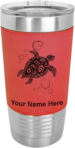 Miniatura 21 de LaserGram Vaso aislado al vacío de 20 onzas, tortuga marina hawaiana, grabado personalizado incluido (piel sintética, estilo béisbol)
