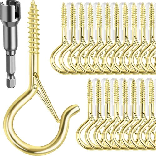 Miniatura 20 de Q Hangers 25 PCS Ganchos de Rosca para Luces de Cadena de Exteriores, Cesta Colgante Giratoria Ganchos para Luces de Patio con Hebilla Segura Gancho