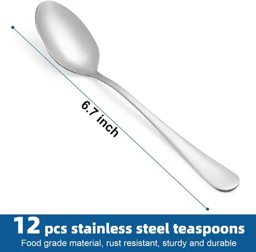 Miniatura 2 de Juego de 8 cucharaditas, cubiertos de cucharas de acero inoxidable de grado alimenticio, cucharas de té, cucharas de postre duraderas, cuchara