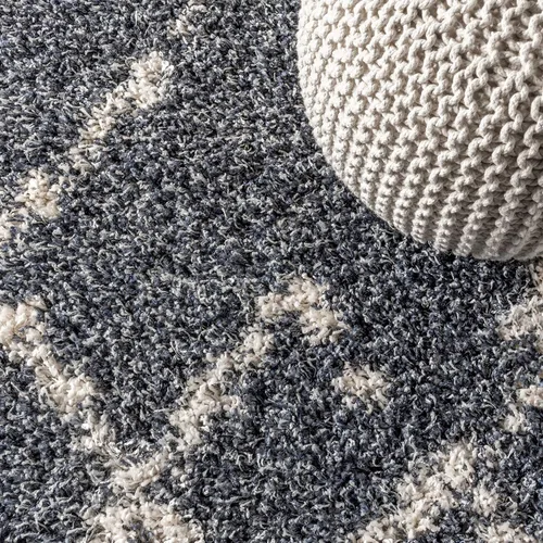 Miniatura 6 de Eyely RCM102A-28 Mercer SHAG - Alfombra de pasillo para interiores con borlas, marroquí, tribal, geométrica, enrejado, contemporánea; bohemio, Azul