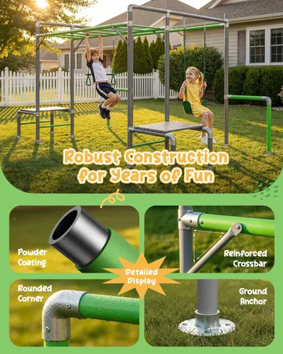 Miniatura 4 de Gimnasio de la Jungla al Aire Libre con Marco de Barras para Monos, Set de Escalada, Barra de Trapecio, Columpio de Cinturón, Barras de Gimnasia