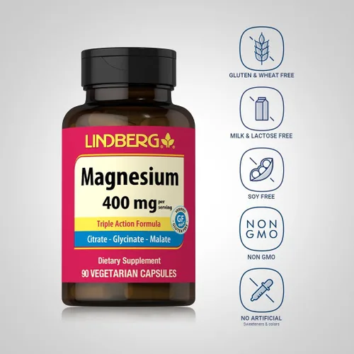 Miniatura 3 de Lindberg Complejo triple de magnesio 400 mg 90 cápsulas como óxido de magnesio, citrato y aspartato Suplemento para mujeres y hombres Sin