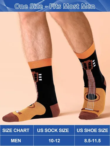 Miniatura 6 de 6 pares de calcetines musicales, regalos para hombres, divertidos calcetines temáticos de música, calcetines novedosos con notas de piano rocker