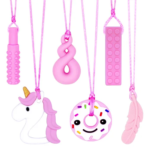 Miniatura 10 de Collares masticables para niños sensoriales, 6 collares sensoriales para masticar para niños y niñas con TDAH, SPD, autismo, necesidades de Azul