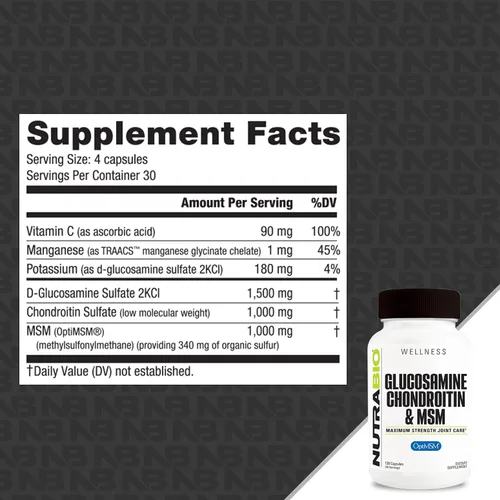 Miniatura 2 de NutraBio Suplemento de glucosamina condroitina y OptiMSM, fórmula de apoyo articular - 120 cápsulas (120 unidades)