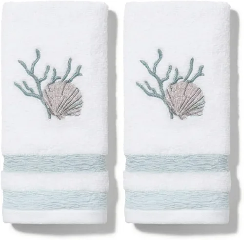Miniatura 8 de Avanti Linens – Juego de toallas para los dedos, toallas de baño de terciopelo 100% algodón con estrellas de mar bordadas y coral, reverso de rizo
