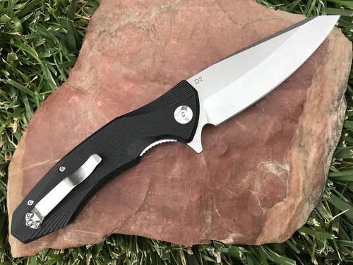 Miniatura 3 de TACTICAL GEARZ Navaja de bolsillo para EDC, mango G10, hoja de acero lavado a la piedra D2, incluye funda (Zeta)