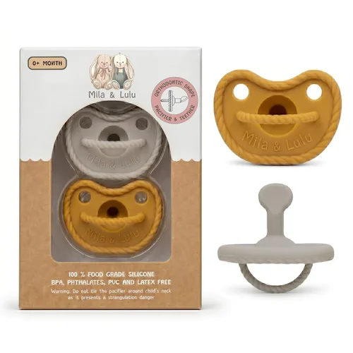 Chupetes de silicona con forma de ortodoncia (juego de 2); 0 meses en adelante; 100% silicona de grado alimenticio, diseño de una pieza (nube/sol) -
