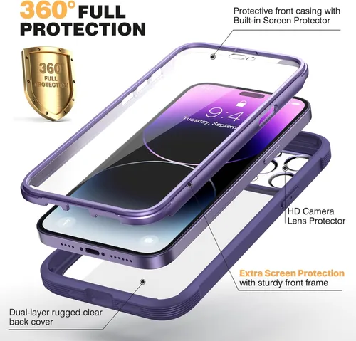 Miniatura 38 de Diaclara Funda diseñada para iPhone 16, mejorada [protección completa de la cámara], carcasa resistente de cuerpo completo con protector de pantalla