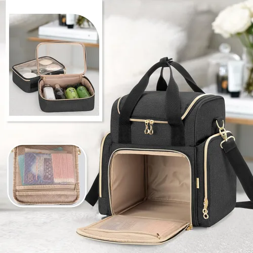 Miniatura 3 de LUXJA Bolsa de maquillaje Bolsa de cosméticos Bolsas extraíbles, Negro