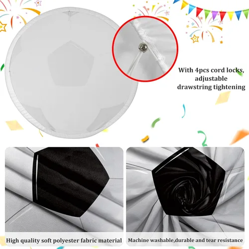 Miniatura 4 de AOFOTO Telón de fondo redondo para pelota de fútbol de 3 x 3 pies, tela impresa en blanco y negro 3D, fondo de círculo de fútbol para fotografía