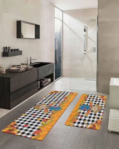 Miniatura 2 de Tapete de baño antideslizante para bañera, tapete de baño de espantapájaros, calabaza, hojas, alfombra de pasillo de baño, alfombra de pasillo