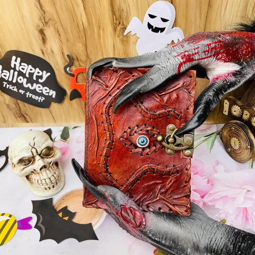 Miniatura 5 de Cuaderno de piel de hechizos personalizable Hocus Pocus con diseño de tercer ojo, papel con borde antiguo, grimorio vintage, cuaderno de bruja