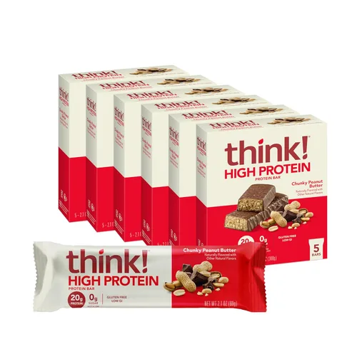 Miniatura 18 de Think! Barras de proteína, sin gluten, barra energética sin azúcar con aislado de proteína de suero, Creamy Peanut Butter, barras nutricionales, sin