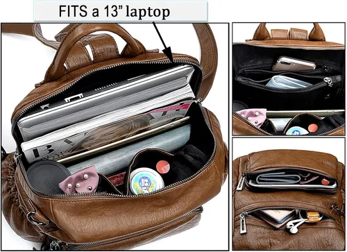 Miniatura 3 de UTO Mochila de cuero vegano para mujer, diseño de moda, convertible con borla, para viajes, con borla