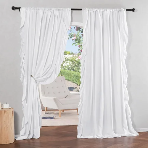 Miniatura 9 de NICETOWN Cortinas blancas Shabby Chic de 63 pulgadas de largo para habitación de niños, bolsillo para barra de privacidad con filtro de luz suave