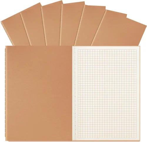 ALKALO Paquete de 6 cuadernos de papel kraft de cuadrícula A5 a granel, cuadernos de diario, cuadernos de papel cuadriculado A5, 8.3 x 5.5 pulgadas,
