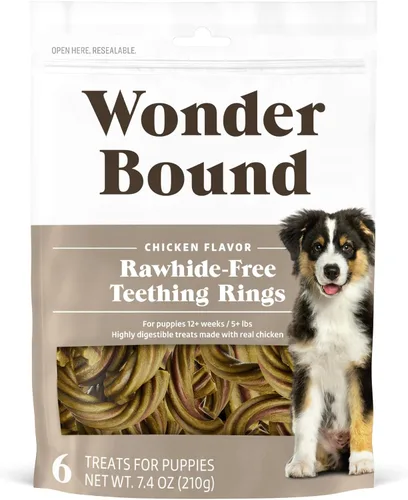 Wonder Bound Anillos de dentición para cachorros sin piel cruda con sabor a pollo, hechos con pollo real, sabrosos masticables de salud dental para