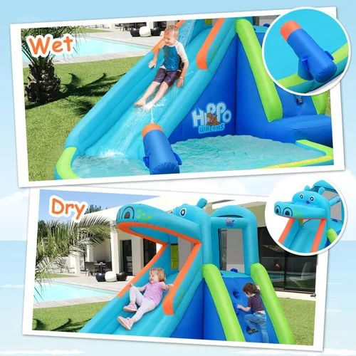 Miniatura 2 de BOUNTECH - Tobogán acuático inflable, parque de toboganes acuáticos con temática de hipopótamo para niños y adultos, diversión al aire libre