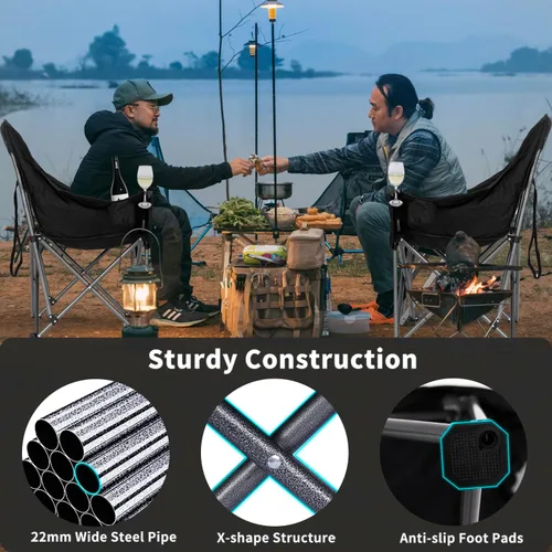 Miniatura 4 de Bolosy Paquete de 2 Sillas de Camping de Gran Tamaño para Adultos de Servicio Pesado Sillas Plegables para Exteriores Acolchadas Sillas de Césped