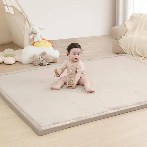 Miniatura 19 de Huloo Sleep - Tapete de juego para bebé, tapete de espuma viscoelástica de 1.3 pulgadas de grosor, terciopelo coral suave, antideslizante, Gris