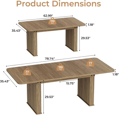 Miniatura 2 de Zevemomo Mesa de Comedor Expandible de 63"-78.7", Mesa de Cocina Estilo Granja para 6-10 Personas, Mesa de Comedor Rectangular Extensible, con Riel