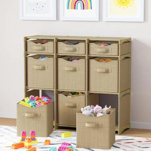 Miniatura 3 de Organizador de 9 cubos de almacenamiento, armario fácil de montar con cajones, organizador de habitación para ropa, para habitación del bebé, Beige