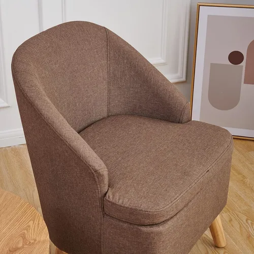Miniatura 6 de SIMPLEOPULENCE - Silla de barril decorativa para sala de estar, silla de club tapizada de tela moderna con respaldo curvado y patas de madera Marrón
