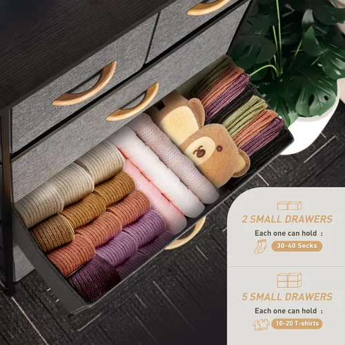 Miniatura 5 de Mifuro - Cómoda alta para dormitorio, torre organizadora de almacenamiento vertical con 7 cajones, cómoda con contenedores de tela, marco de acero