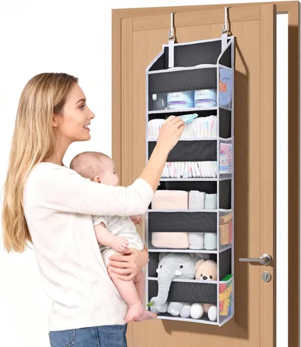 Miniatura 19 de ULG Organizador para colgar sobre la puerta, 5 niveles extra grande con 10 bolsillos de malla, capacidad de 100 libras, organizador de puerta Beige