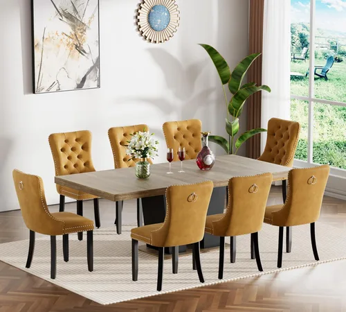 Miniatura 30 de Henf Juego de mesa de comedor extensible de 7 piezas para 6, 160 cm-200 cm Mesa de cocina extensible de grano de mármol blanco con 6 sillas Blanco