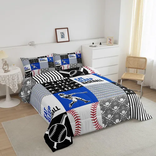 Miniatura 2 de Erosebridal - Juego de edredón con temática de béisbol para niños, juego de ropa de cama con diseño de béisbol, edredón deportivo con estampado