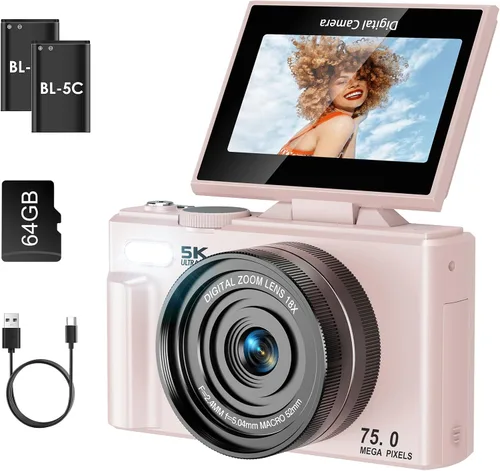 Miniatura 9 de LAMA Cámara digital 4K UHD de 75MP para fotografía – Zoom de 18X, enfoque automático, 64 GB, cámara de vlogging WiFi antivibración con luz