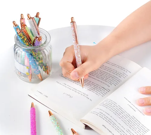 Miniatura 3 de jiebor 11 bolígrafos de fantasía con purpurina, bonitos y divertidos, de metal, retráctiles, para mujeres, escritura, negocios, oficina, suministros