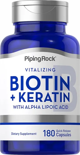 Piping Rock Biotin 5000mcg | 180 cápsulas | Más queratina y ácido alfa lipoico | Suplemento para mujeres y hombres | Sin OMG, sin gluten