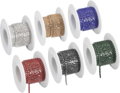 Miniatura 9 de uxcell 6 rollos de 33 yardas de 0.118 pulgadas (0.118 in) con diamantes de imitación de cristal para coser en cadena de diamantes de imitación