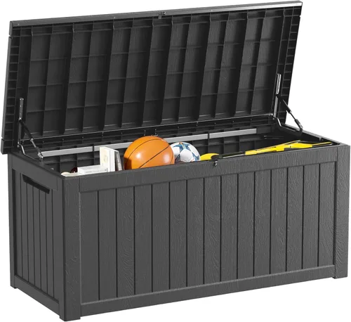 Miniatura 16 de Caja de almacenamiento para exteriores de 35 galones, caja de resina impermeable y con cierre para terraza, grande, contenedor de almacenamiento