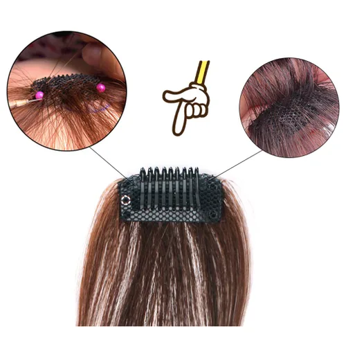 Miniatura 5 de Extensión de cabello humano con clip para mujer, fácil de usar, 1 pieza de 10 pulgadas, color negro y marrón