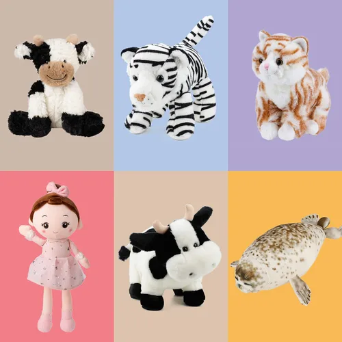 Miniatura 9 de Hopearl Adorable Vaca de Peluche, Juguetes de Vaca Flexible Suave, Animales de Peluche, Regalos de Cumpleaños Lindos para Niños, Niñas, Niños