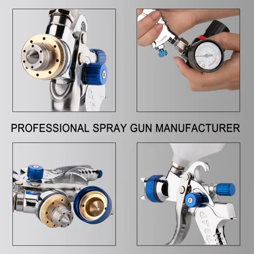 Miniatura 6 de Pistola Profesional HVLP, boquilla de 1.3/1.5/1.8mm HVLP, alto flujo de atomización, pistola neumática de gravedad ajustable con recipiente de 600cc