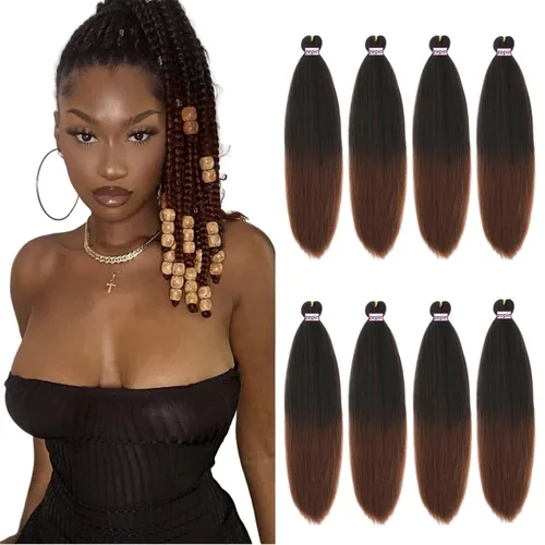 Miniatura 17 de Cabello trenzado preestirado de 22 pulgadas, 6 paquetes de cabello profesional suave Yaki trenzado para trenzas con ajuste de agua caliente