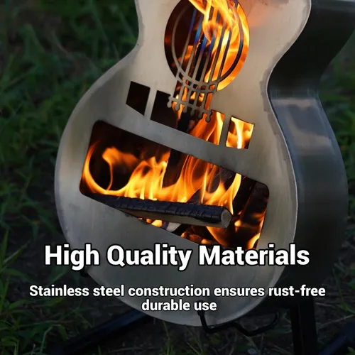 Miniatura 2 de Estufa individual portátil para exteriores, brasero, personaliza leña sin humo, chimenea de acero inoxidable estilo guitarra con bolsa de transporte