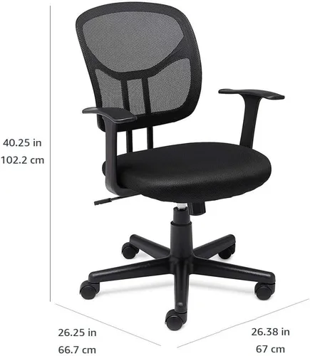 Miniatura 3 de Amazon Basics Silla de escritorio de oficina de malla transpirable con apoyabrazos, soporte lumbar, giro de 360 grados, altura ajustable, color negro