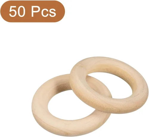 Miniatura 3 de uxcell 50 anillos de madera natural de 1.181 in (1.2 pulgadas), círculos de madera lisa sin terminar de 0.236 in de grosor para manualidades, tejer