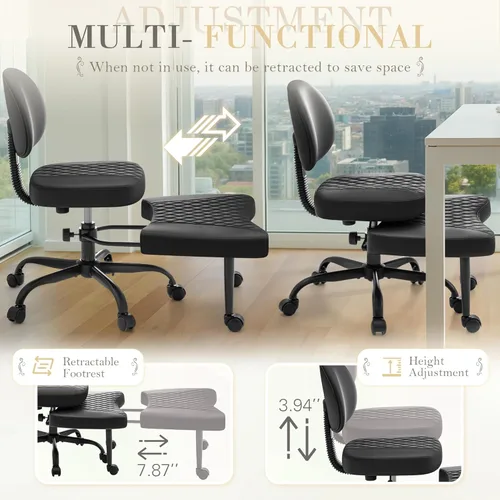 Miniatura 5 de Furmax Silla de oficina ergonómica con patas cruzadas con ruedas, silla de escritorio giratoria de 360° con altura ajustable y reposapiés para TDAH