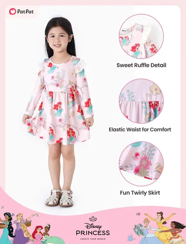 Miniatura 4 de Disney - Vestido de princesa de Frozen, Elsa, Minnie, Mickey, Stitch, con mangas con volantes, acampanado, manga larga, ropa para niños, de bebé a